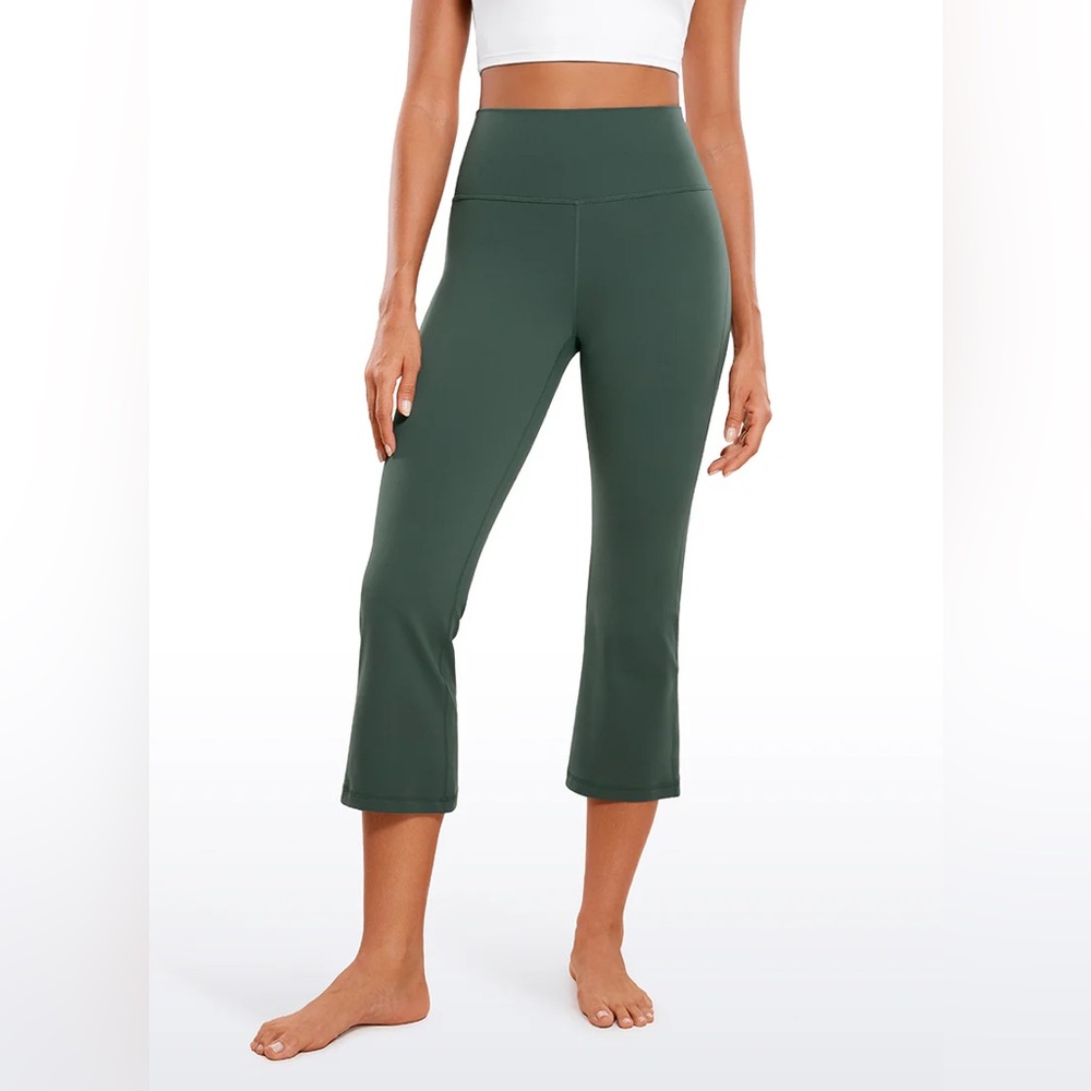 CRZ YOGA High-Waist Crop Flare Leggings in Olive Green